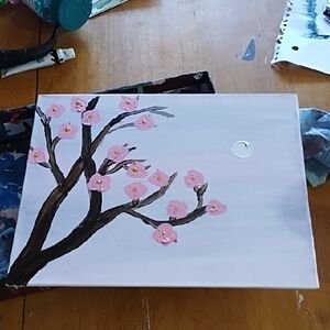 Pink and Brown Cherry Blossom Painting